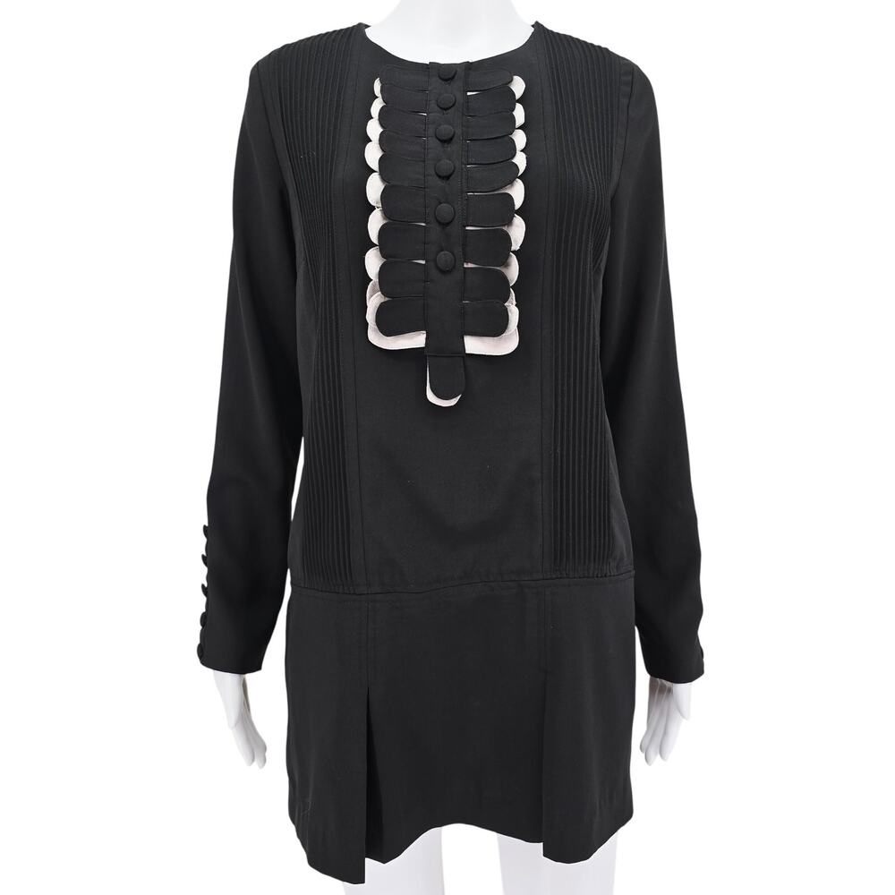 Venus Pleated Ribbed Long Sleeve Mini Dress Black 4